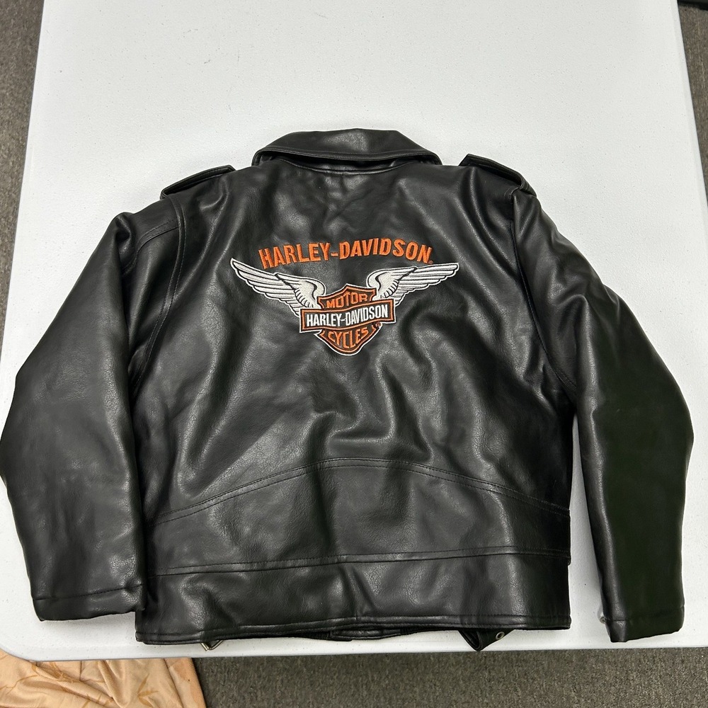 Harley-Davidson Biker Jacket Kids Size S 8/10 Black Faux Leather Belted Moto